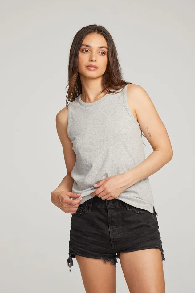 Womens Chaser Brand Tops Basic Heather Grey Slit Tank
