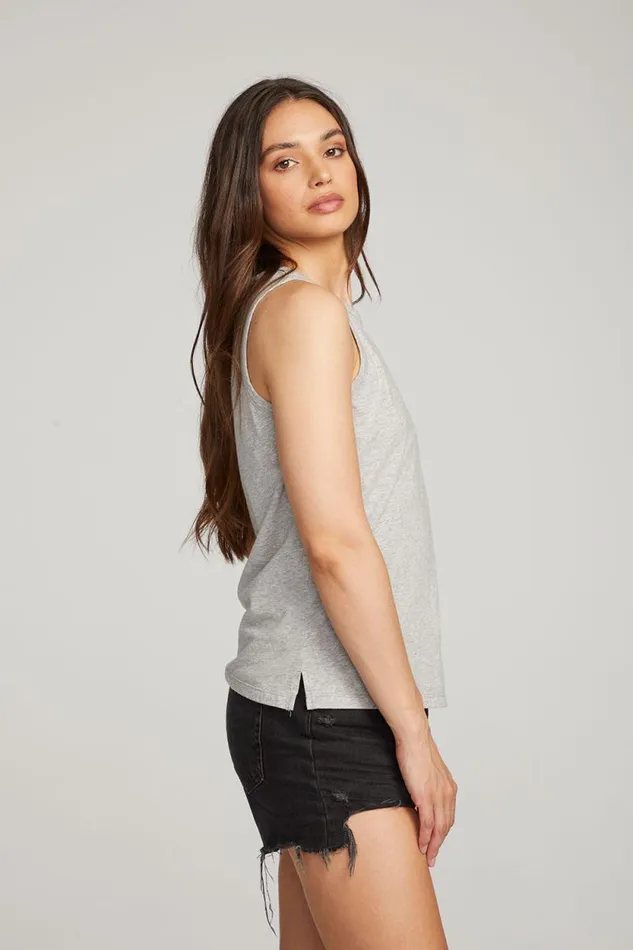 Womens Chaser Brand Tops Basic Heather Grey Slit Tank