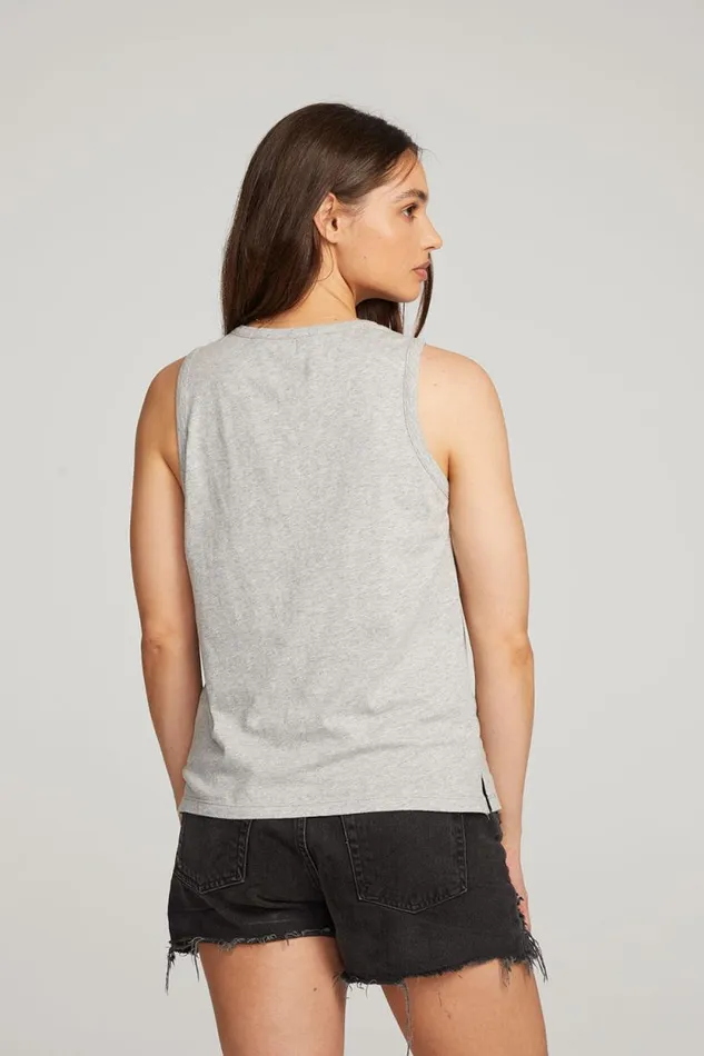 Womens Chaser Brand Tops Basic Heather Grey Slit Tank