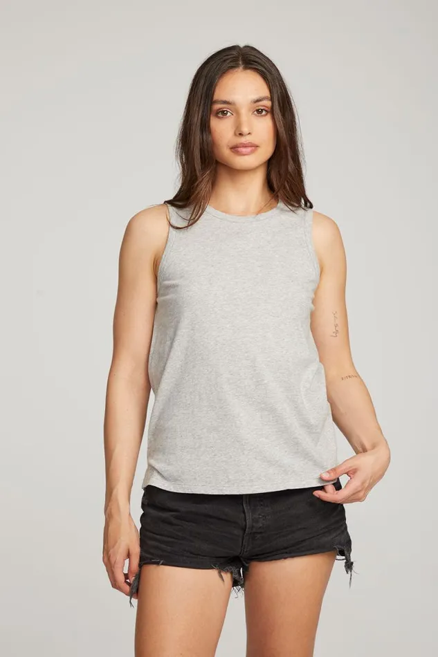 Womens Chaser Brand Tops Basic Heather Grey Slit Tank