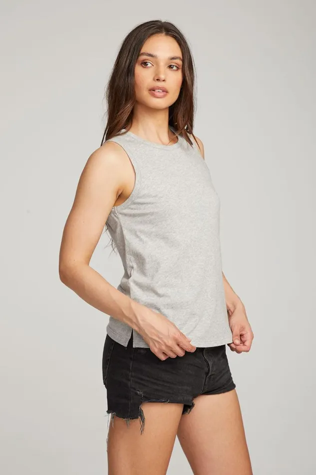 Womens Chaser Brand Tops Basic Heather Grey Slit Tank