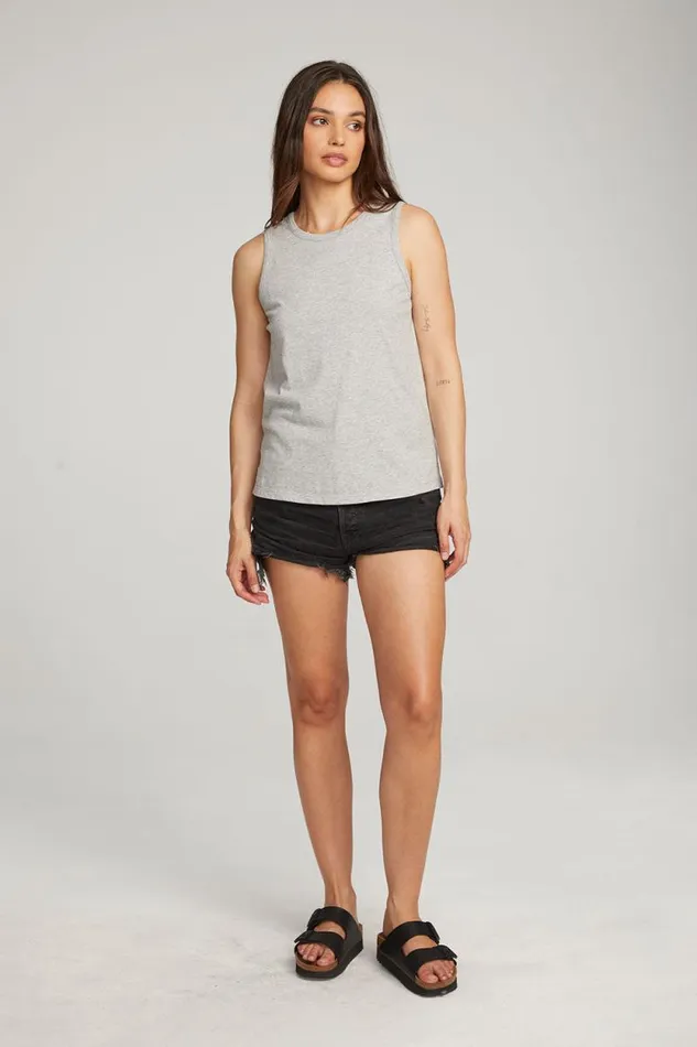 Womens Chaser Brand Tops Basic Heather Grey Slit Tank