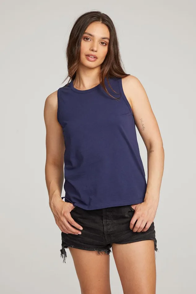 Womens Chaser Brand Tops Basic Sapphire Slit Tank