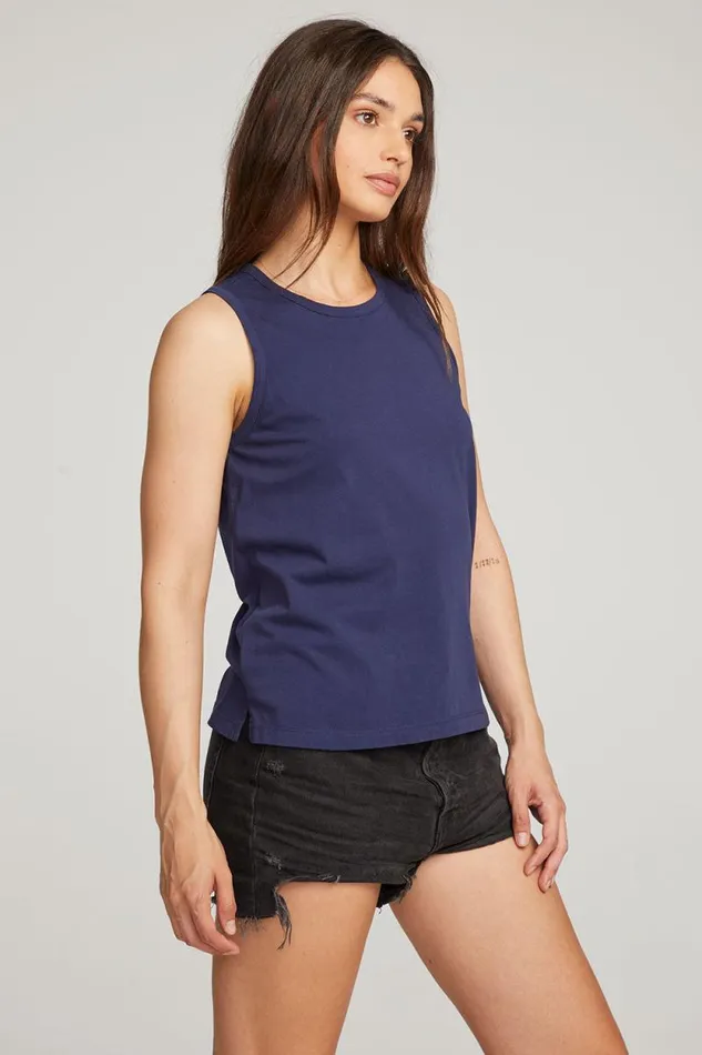 Womens Chaser Brand Tops Basic Sapphire Slit Tank
