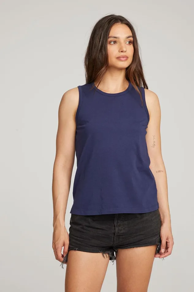 Womens Chaser Brand Tops Basic Sapphire Slit Tank