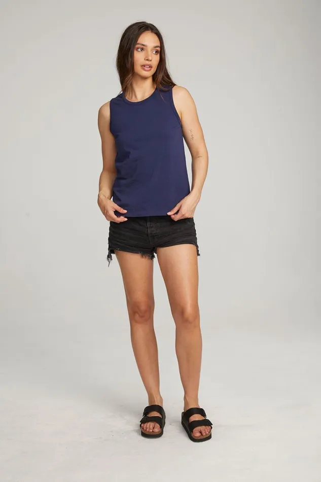 Womens Chaser Brand Tops Basic Sapphire Slit Tank