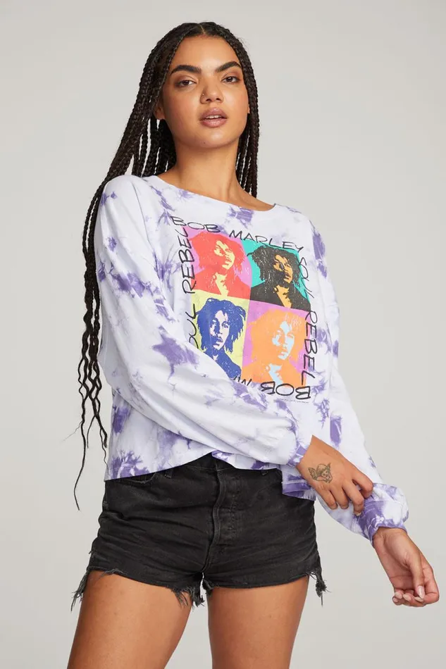 Womens Chaser Brand Tops Bob Marley Soul Rebel Long Sleeve Tee