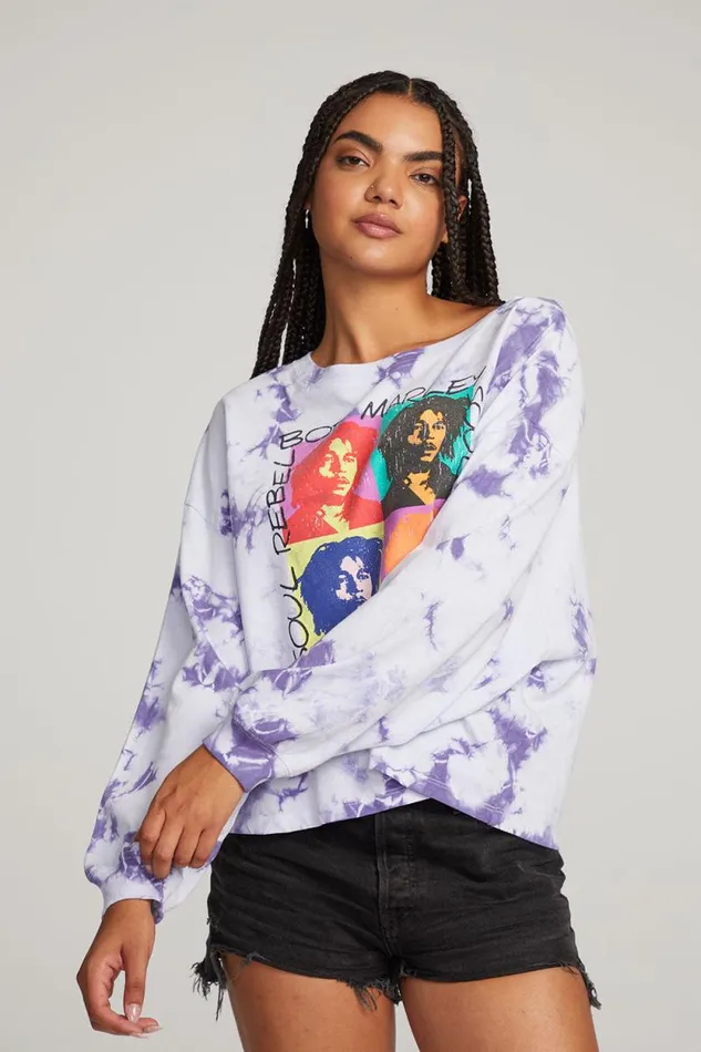 Womens Chaser Brand Tops Bob Marley Soul Rebel Long Sleeve Tee