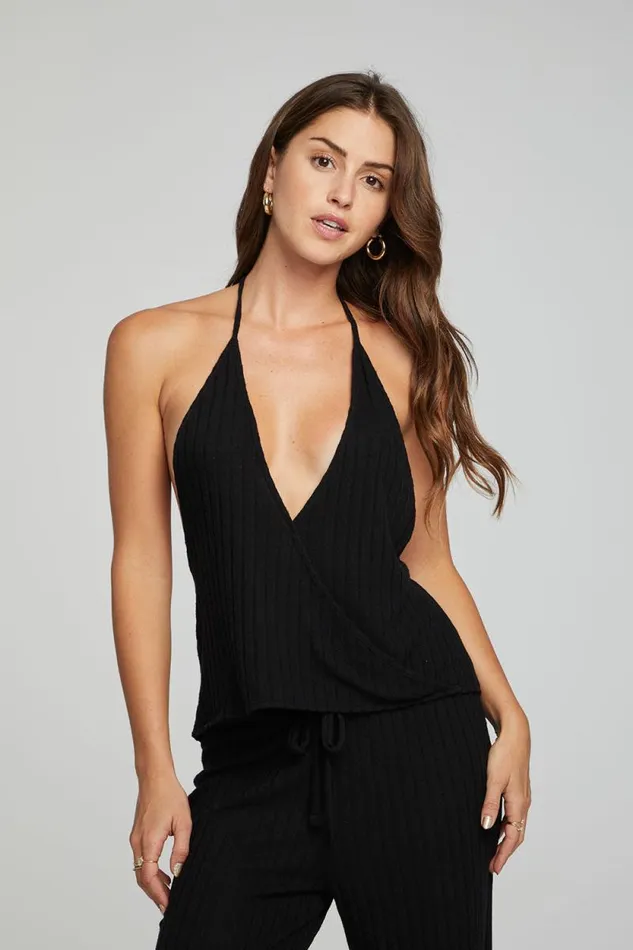 Womens Chaser Brand Tops Bowery Halter Top 8211 Black Onyx