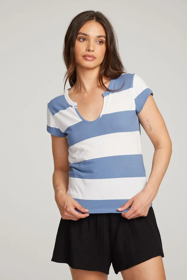 Womens Chaser Brand Tops Chandler Vintage Blue Stripe Tee