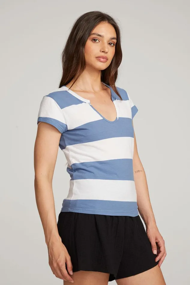 Womens Chaser Brand Tops Chandler Vintage Blue Stripe Tee