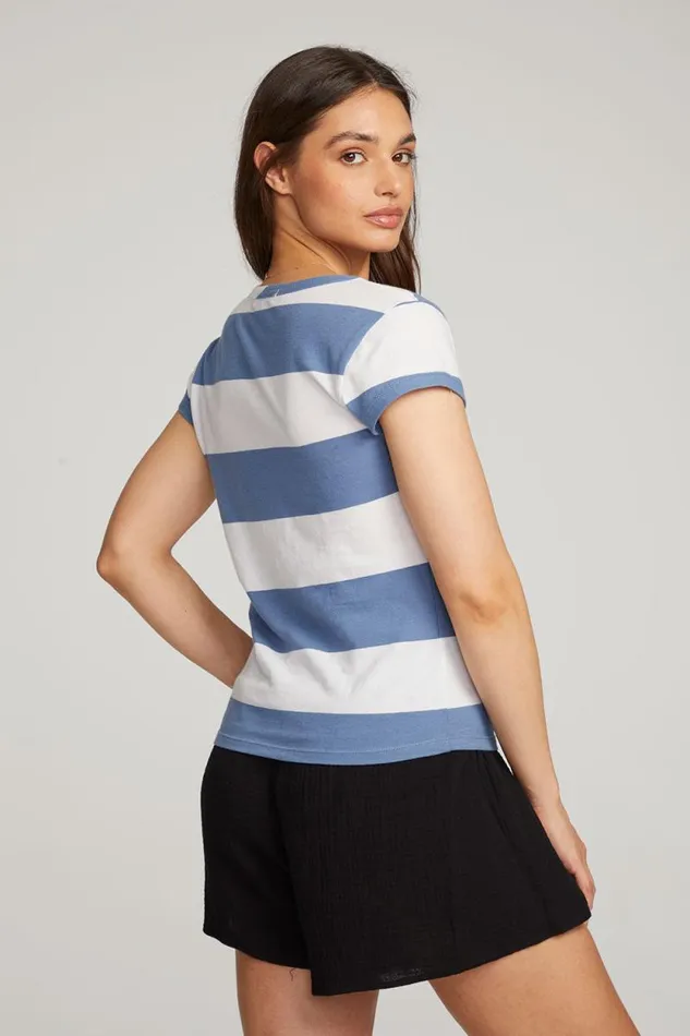 Womens Chaser Brand Tops Chandler Vintage Blue Stripe Tee