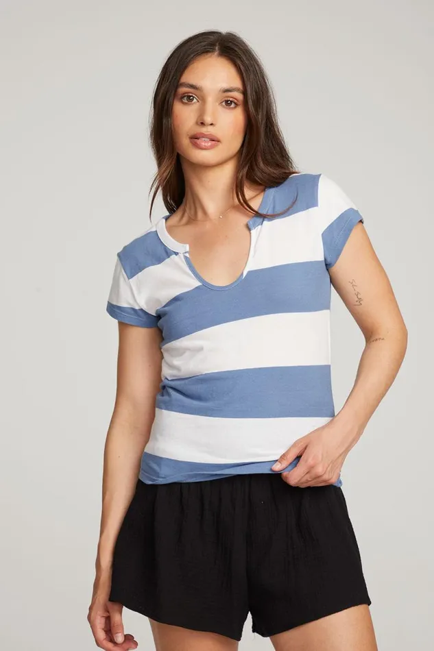 Womens Chaser Brand Tops Chandler Vintage Blue Stripe Tee