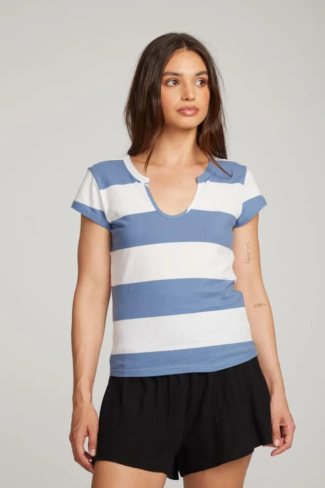 Womens Chaser Brand Tops Chandler Vintage Blue Stripe Tee