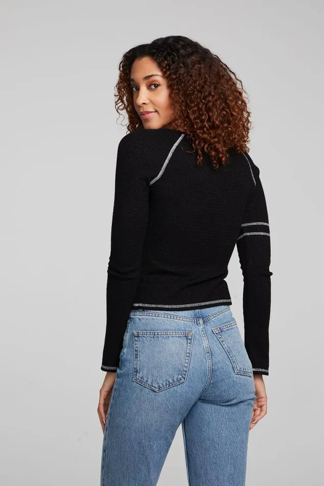 Womens Chaser Brand Tops Cooper Shadow Black Long Sleeve