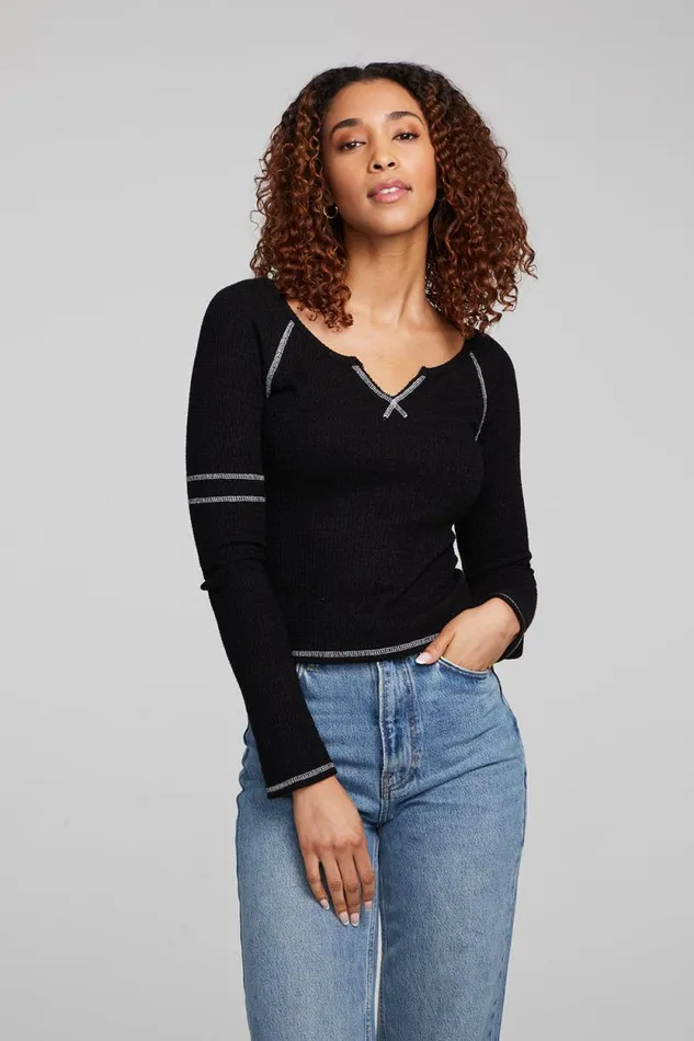 Womens Chaser Brand Tops Cooper Shadow Black Long Sleeve