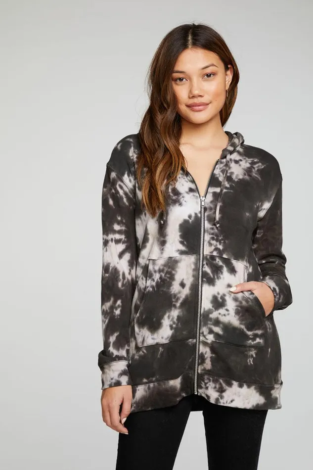 Womens Chaser Brand Tops Cotton Fleece Long Sleeve Zip Up Tunic Length Hoodie