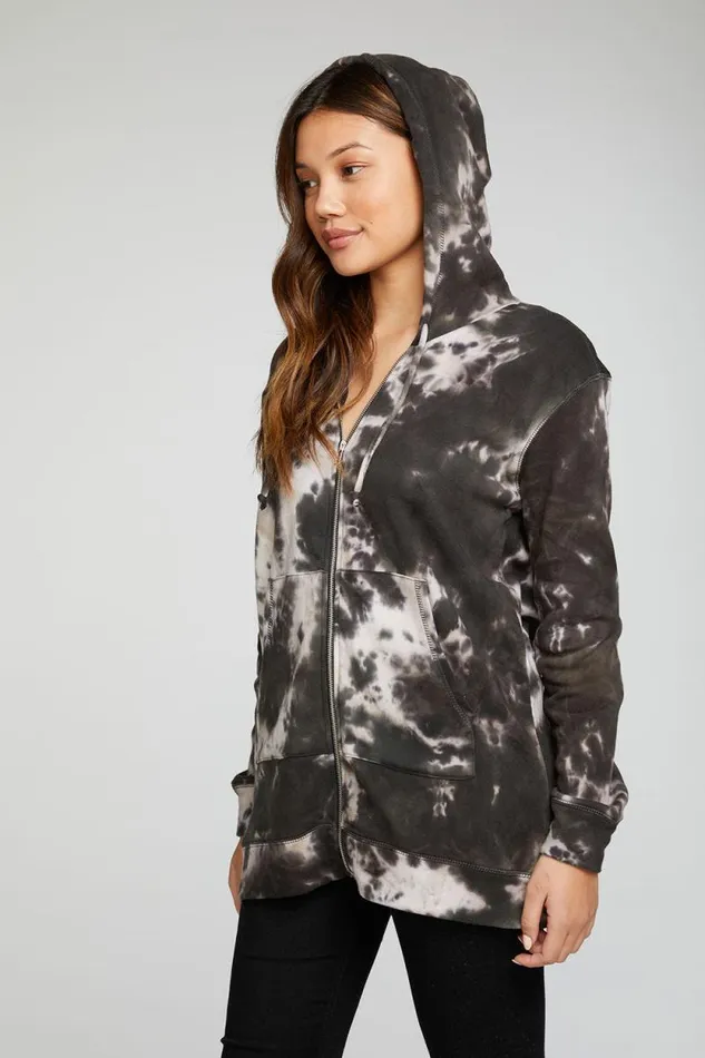 Womens Chaser Brand Tops Cotton Fleece Long Sleeve Zip Up Tunic Length Hoodie
