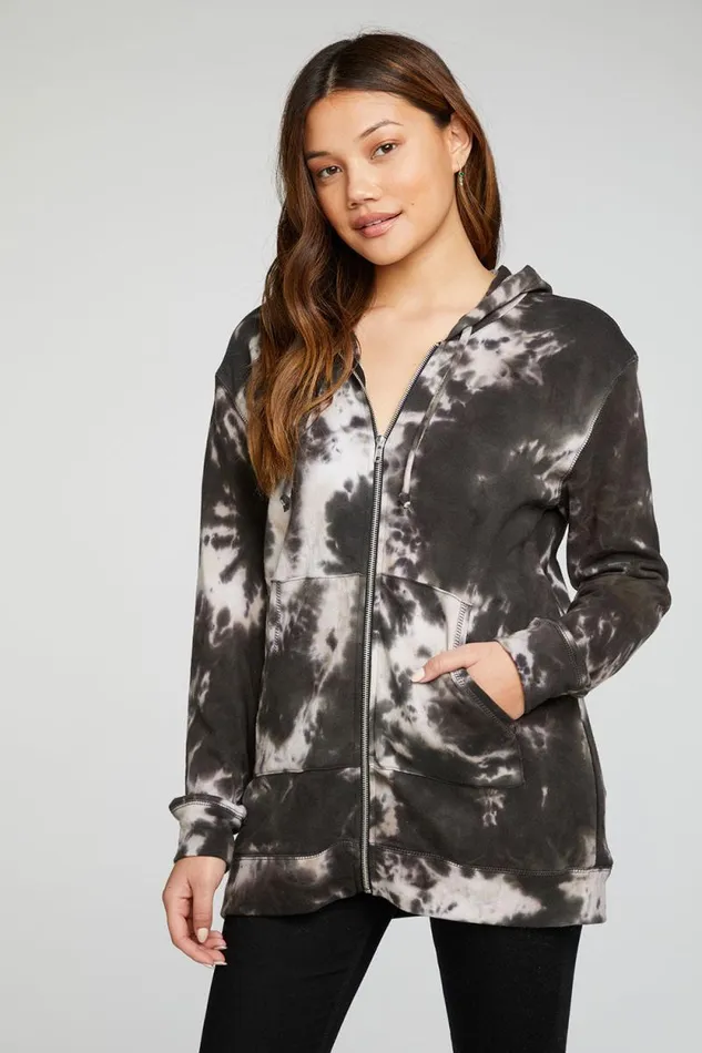 Womens Chaser Brand Tops Cotton Fleece Long Sleeve Zip Up Tunic Length Hoodie