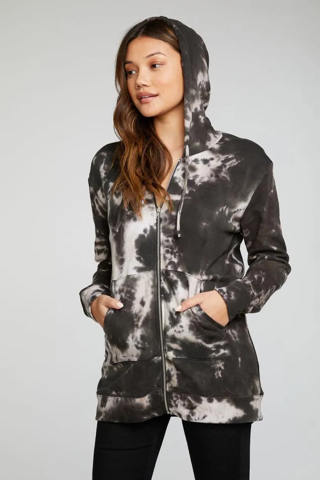 Womens Chaser Brand Tops Cotton Fleece Long Sleeve Zip Up Tunic Length Hoodie