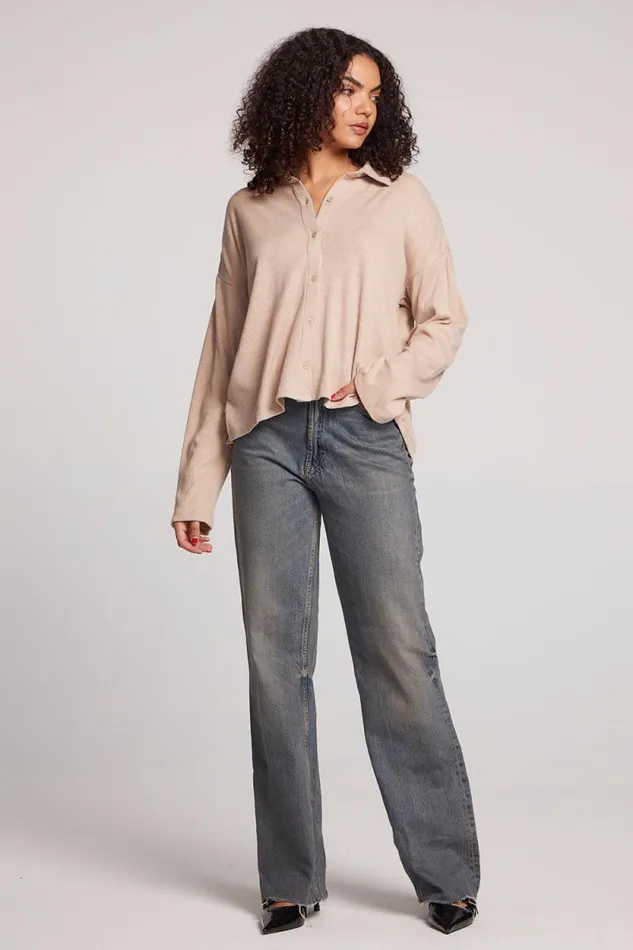 Womens Chaser Brand Tops Fenna Toasted Coconut Button Down