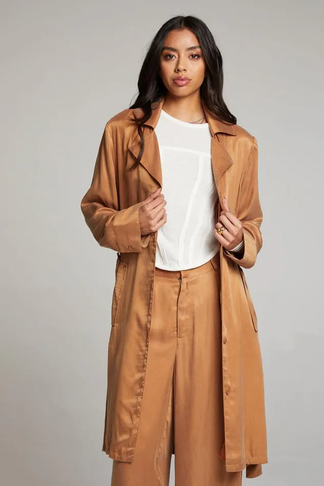 Womens Chaser Brand Tops Ford Toffee Trench Coat