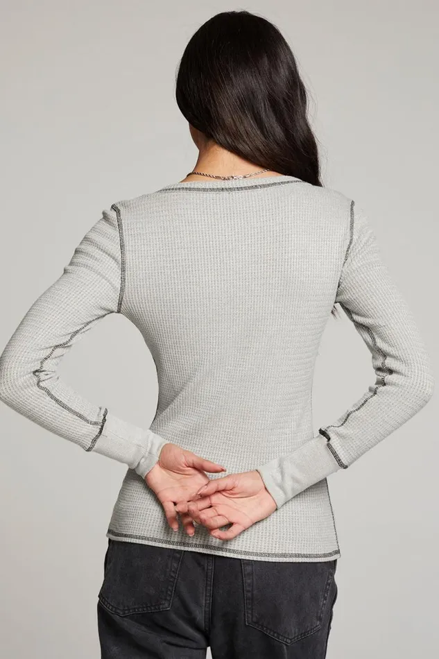 Womens Chaser Brand Tops Heather Grey Long Sleeve Henley
