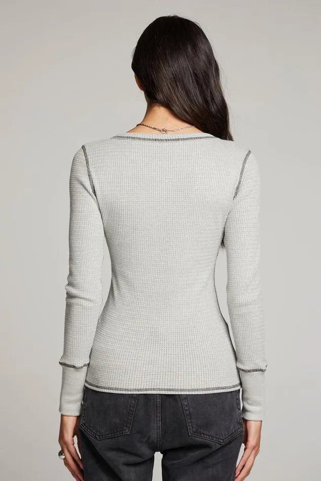 Womens Chaser Brand Tops Heather Grey Long Sleeve Henley