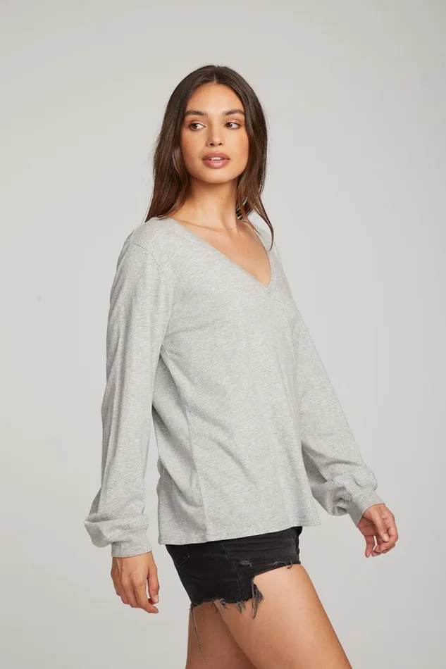 Womens Chaser Brand Tops Kara Heather Grey Long Sleeve