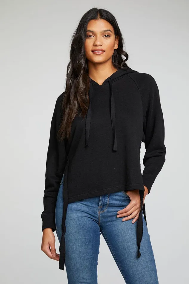 Womens Chaser Brand Tops Linen French Terry Long Sleeve Side Tie Batwing Pullover Hoodie