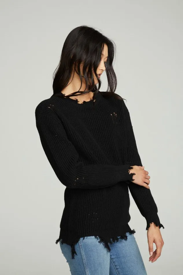 Womens Chaser Brand Tops Long Sleeve Crew Neck Deconstructed Sweater Pullover