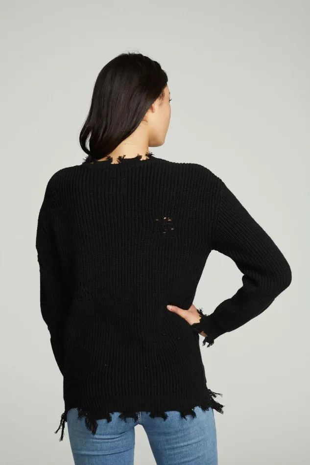 Womens Chaser Brand Tops Long Sleeve Crew Neck Deconstructed Sweater Pullover