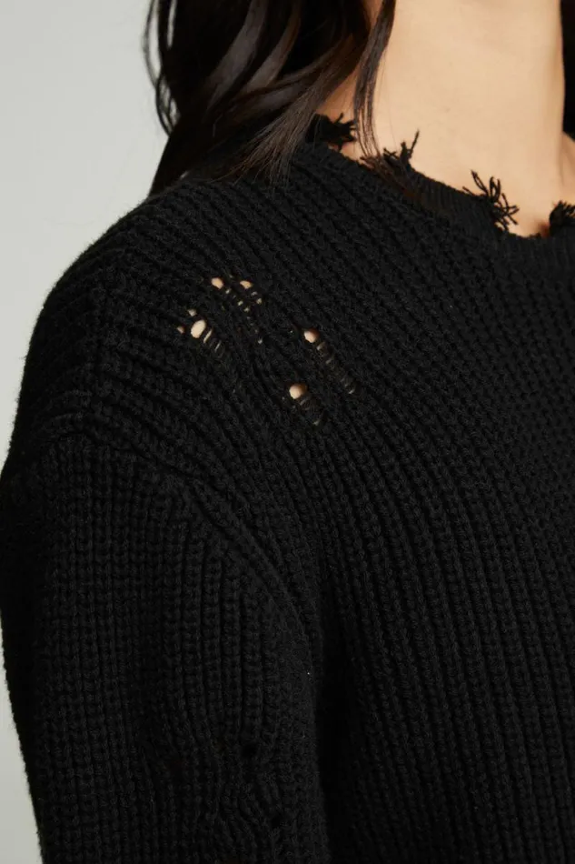 Womens Chaser Brand Tops Long Sleeve Crew Neck Deconstructed Sweater Pullover