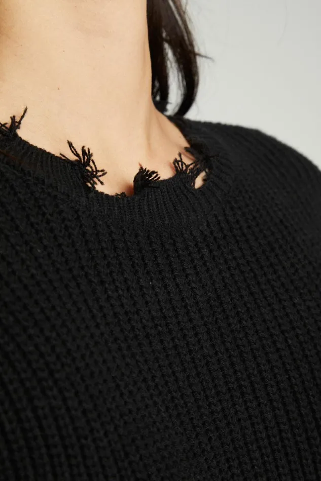 Womens Chaser Brand Tops Long Sleeve Crew Neck Deconstructed Sweater Pullover