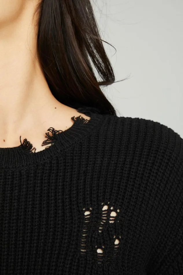 Womens Chaser Brand Tops Long Sleeve Crew Neck Deconstructed Sweater Pullover
