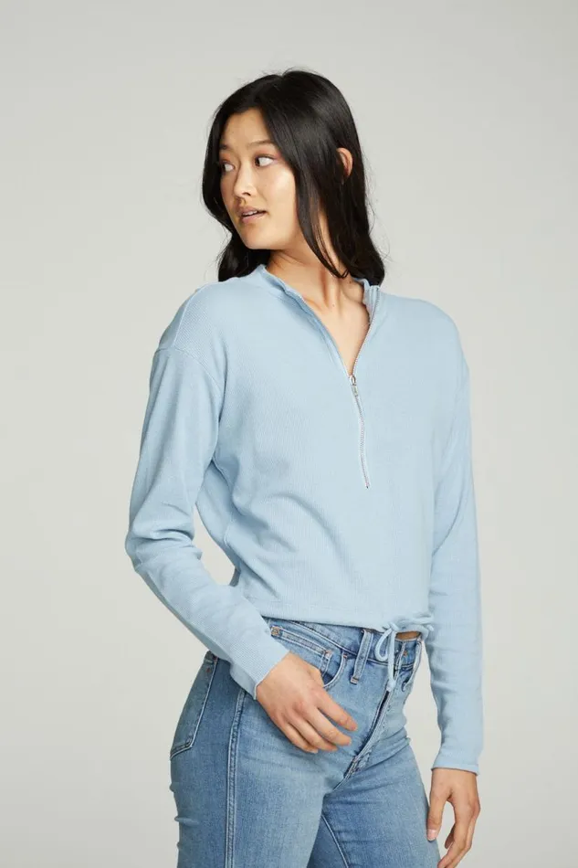 Womens Chaser Brand Tops Long Sleeve Zipper Mock Neck Semi Cropped Tee