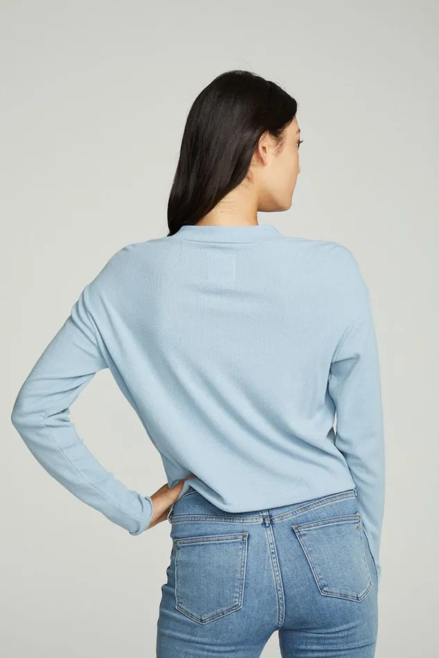 Womens Chaser Brand Tops Long Sleeve Zipper Mock Neck Semi Cropped Tee