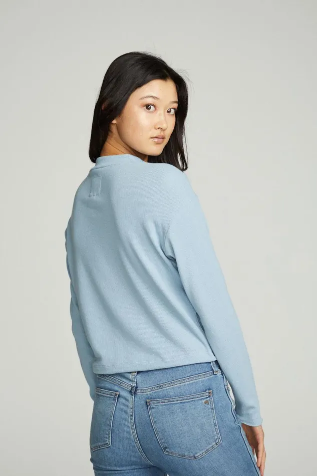 Womens Chaser Brand Tops Long Sleeve Zipper Mock Neck Semi Cropped Tee