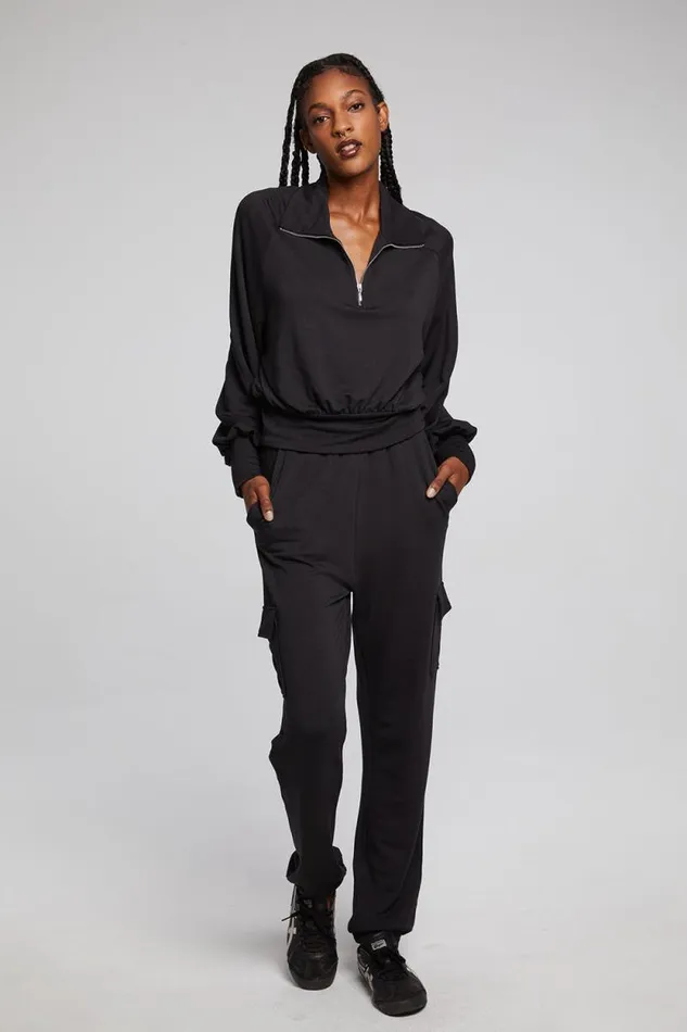 Womens Chaser Brand Tops Midnight Licorice Half Zip
