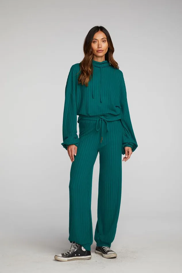 Womens Chaser Brand Tops Poor Boy Rib Knit Cropped Pullover With Elastic Waist and Sleeve