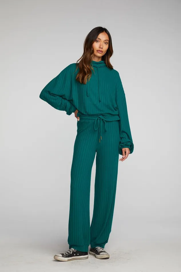 Womens Chaser Brand Tops Poor Boy Rib Knit Cropped Pullover With Elastic Waist and Sleeve