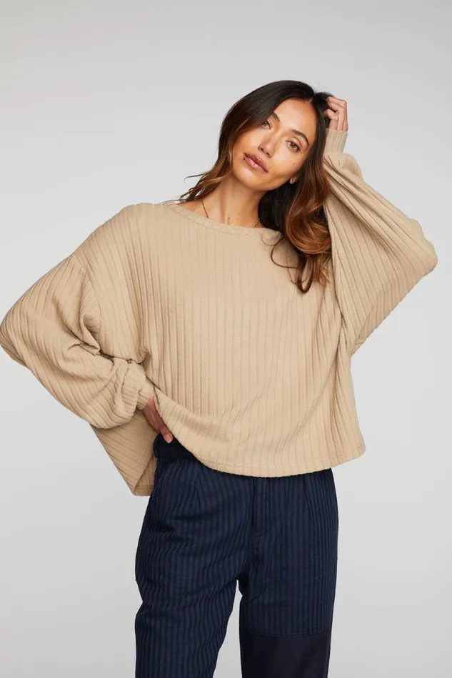 Womens Chaser Brand Tops Poor Boy Rib Long Sleeve Tee