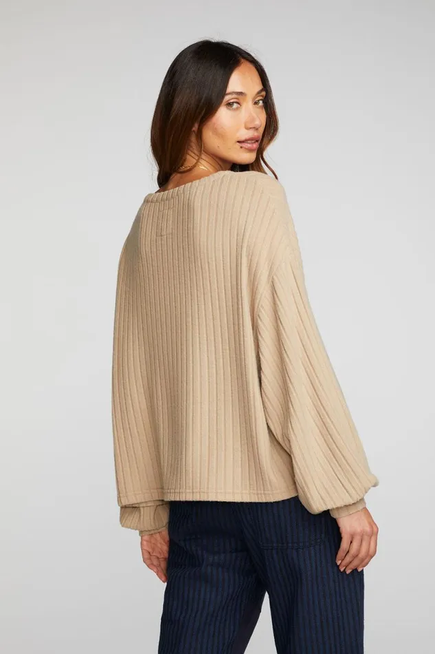 Womens Chaser Brand Tops Poor Boy Rib Long Sleeve Tee