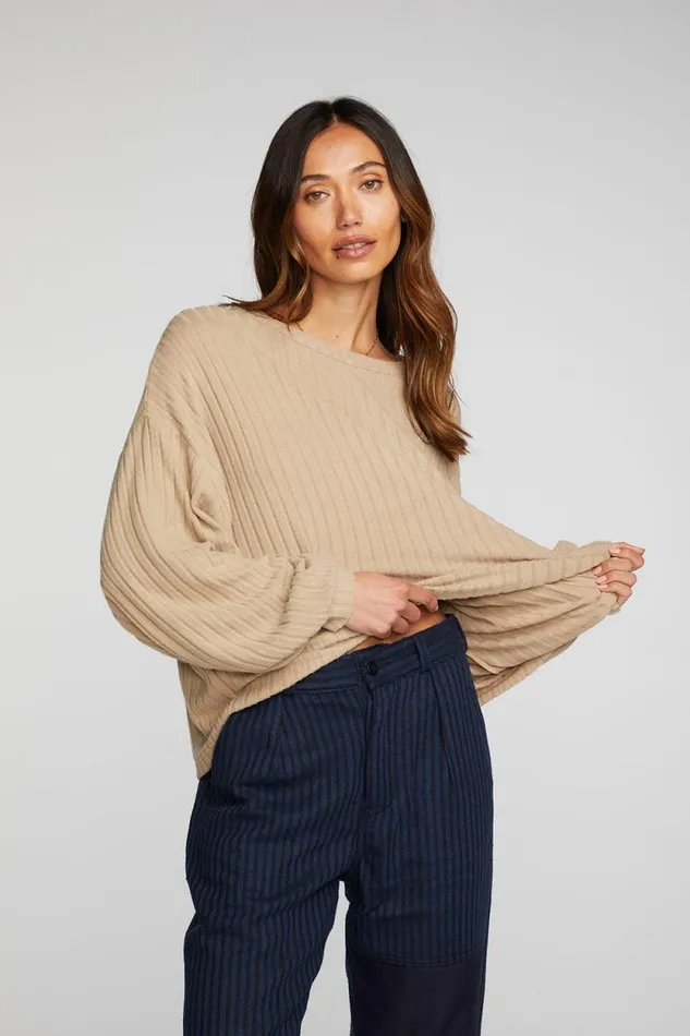 Womens Chaser Brand Tops Poor Boy Rib Long Sleeve Tee