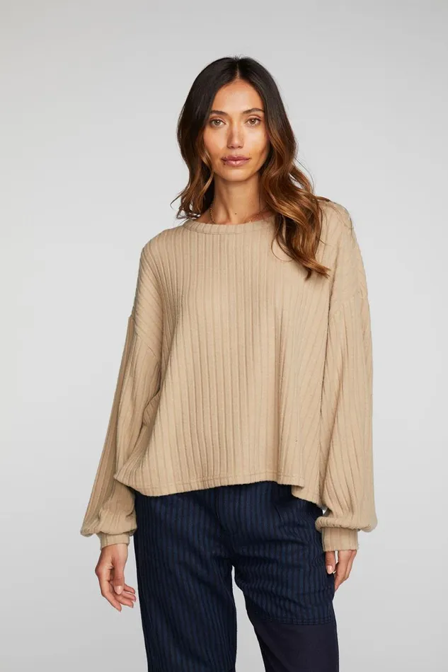 Womens Chaser Brand Tops Poor Boy Rib Long Sleeve Tee