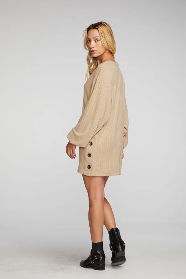 Womens Chaser Brand Tops Poor Boy Rib Vneck Tunic With Button Side Seam