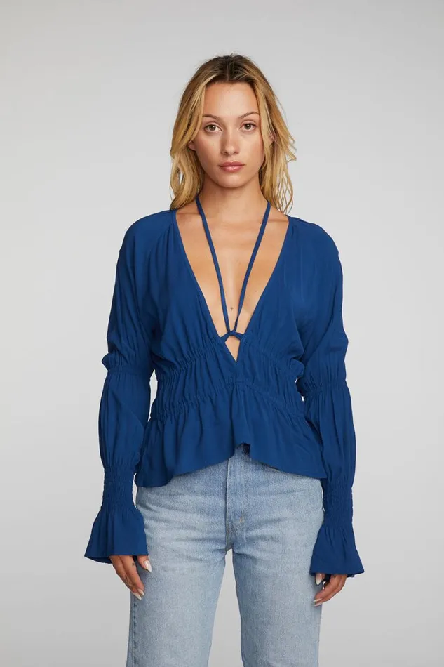 Womens Chaser Brand Tops Rayon Woven Deep V Top With Straps