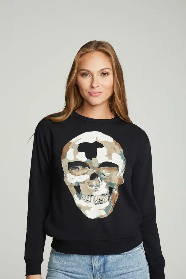 Womens Chaser Brand Tops Skull Fatigues
