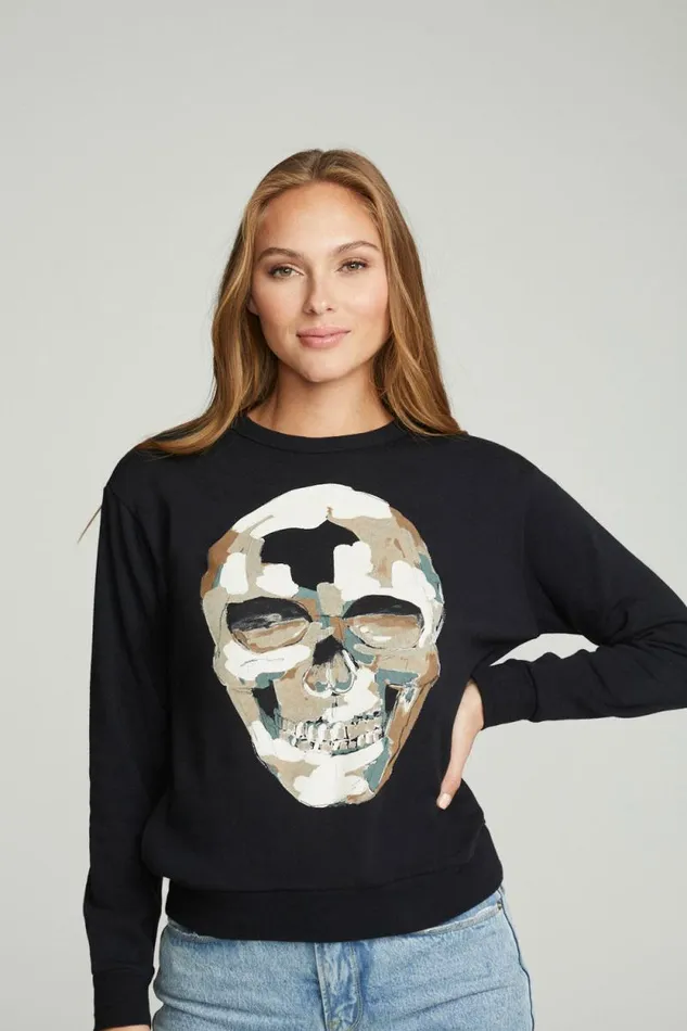 Womens Chaser Brand Tops Skull Fatigues
