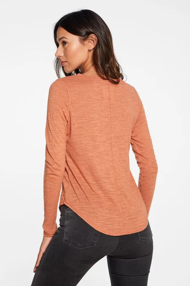 Womens Chaser Brand Tops Slub Jersey Long Sleeve Seamed Tee In Sunkissed Brown